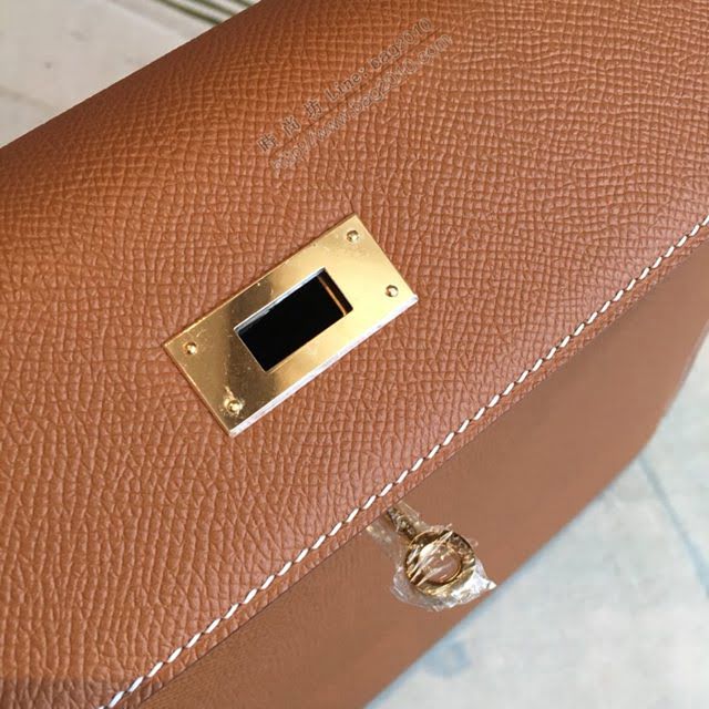 Hermes女包 愛馬仕Kelly Hermes凱莉包 Epsom皮 土黃 蜜蠟線手縫 Hermes手提肩背女包  am1722